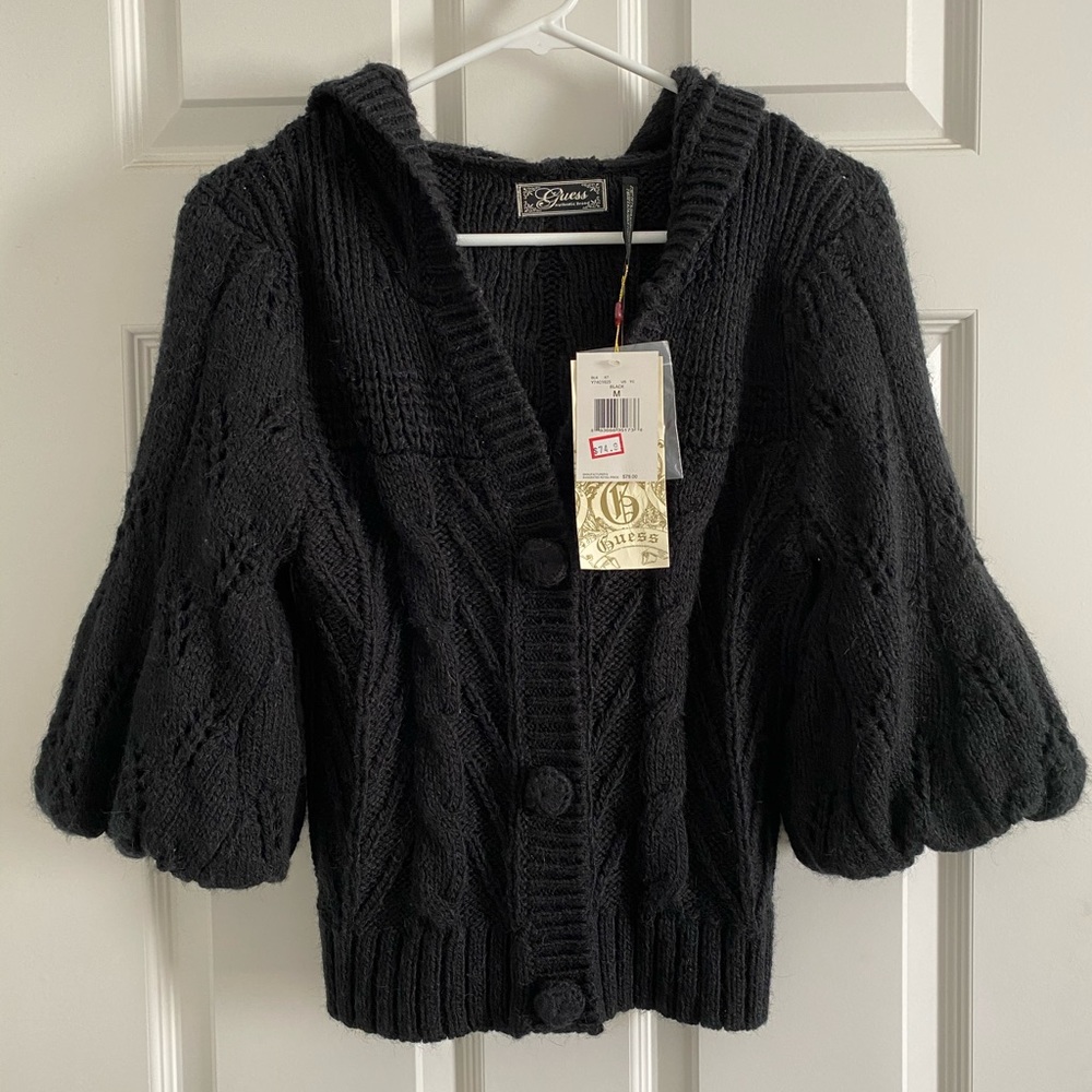 Guess short sleeve knit sweater with hood